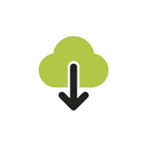 Green cloud icon with a black downward arrow on a white background