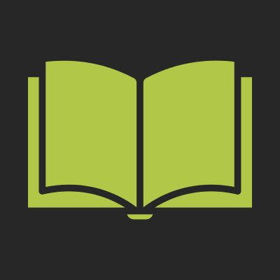mobile_menu_icon_5. Green icon of an open book on a black background