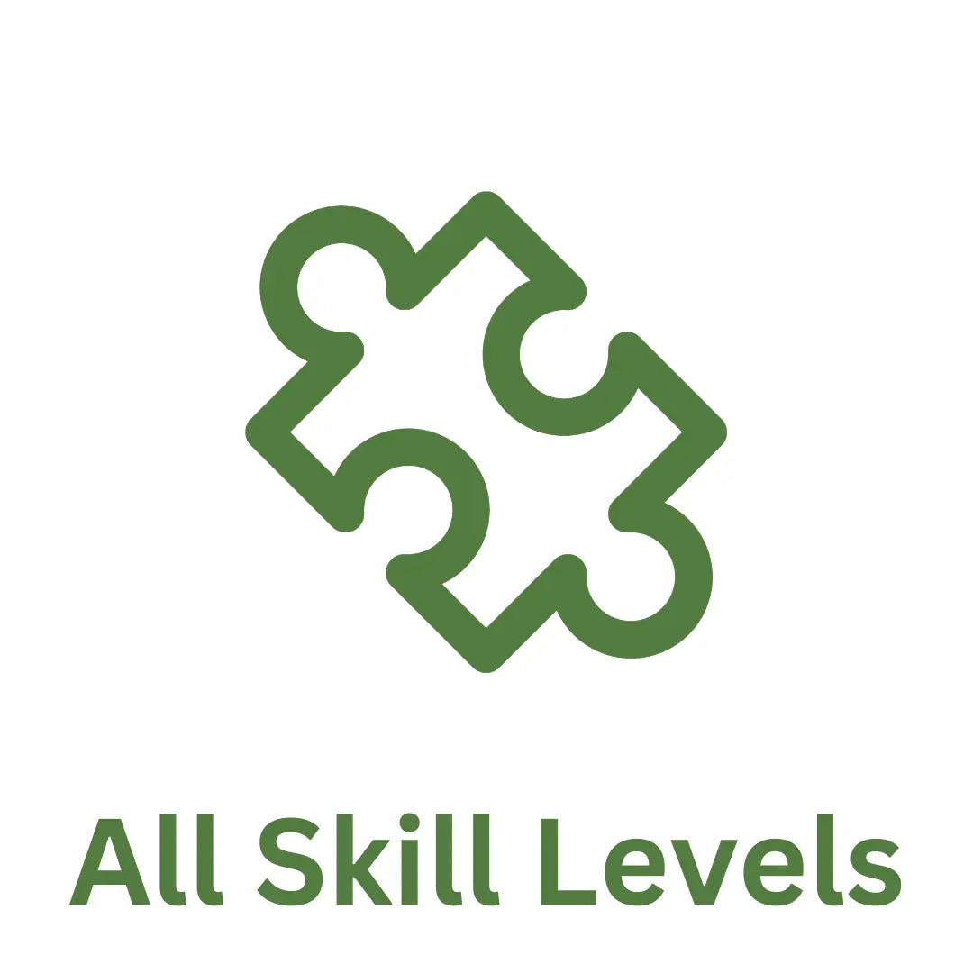 Black puzzle piece logo with 'All Skill Levels' text on a white background