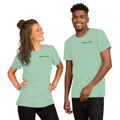 Man and woman wearing Heather Prism Mint Vegout Voyage travel t-shirts
